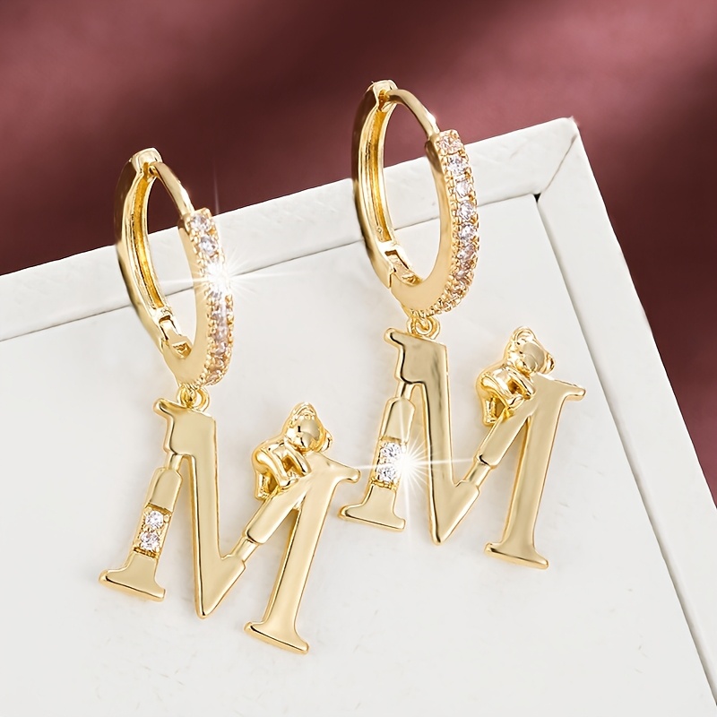 Women's Fashionable Letter Bear Design Drop Earrings Set